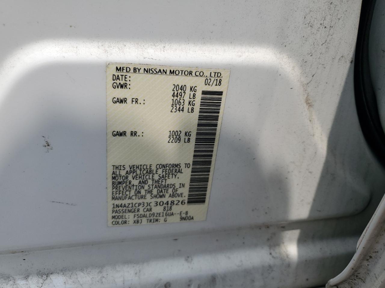 2018 Nissan Leaf S VIN: 1N4AZ1CP3JC304826 Lot: 64197684