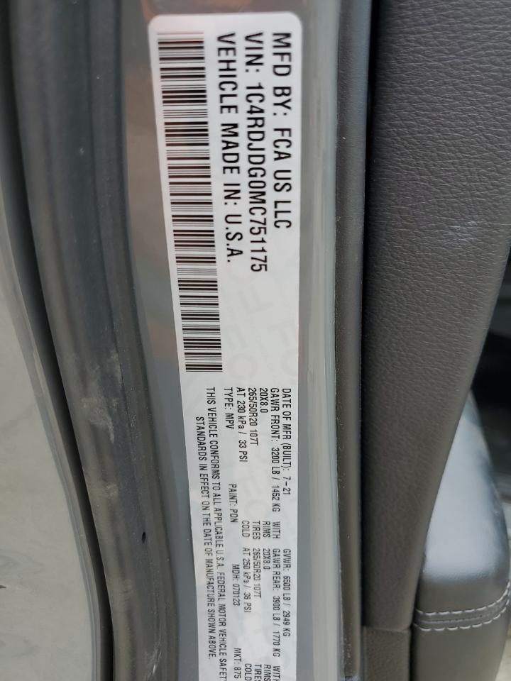 2021 Dodge Durango Gt VIN: 1C4RDJDG0MC751175 Lot: 63847004