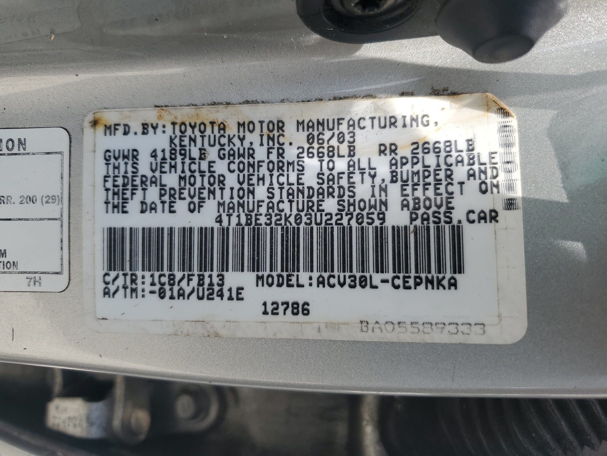 4T1BE32K03U227059 2003 Toyota Camry Le