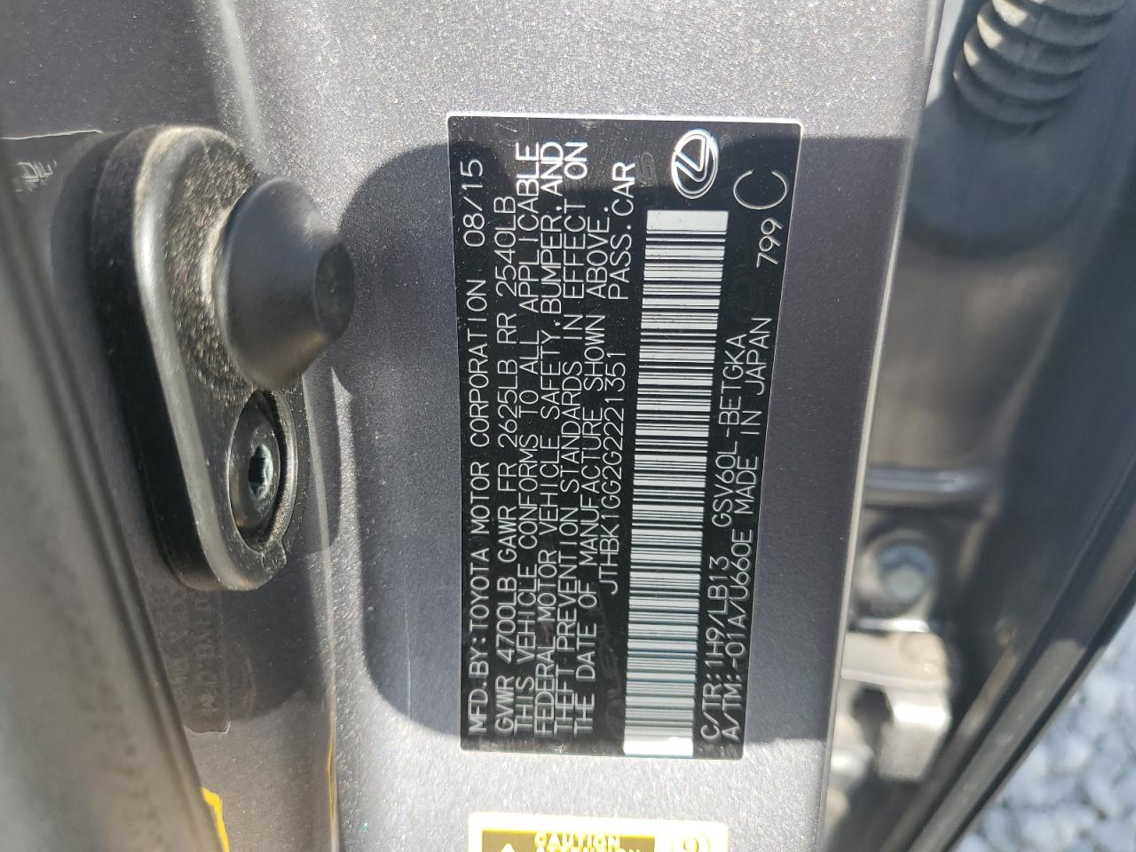 2016 Lexus Es 350 VIN: JTHBK1GG2G2221351 Lot: 61443084