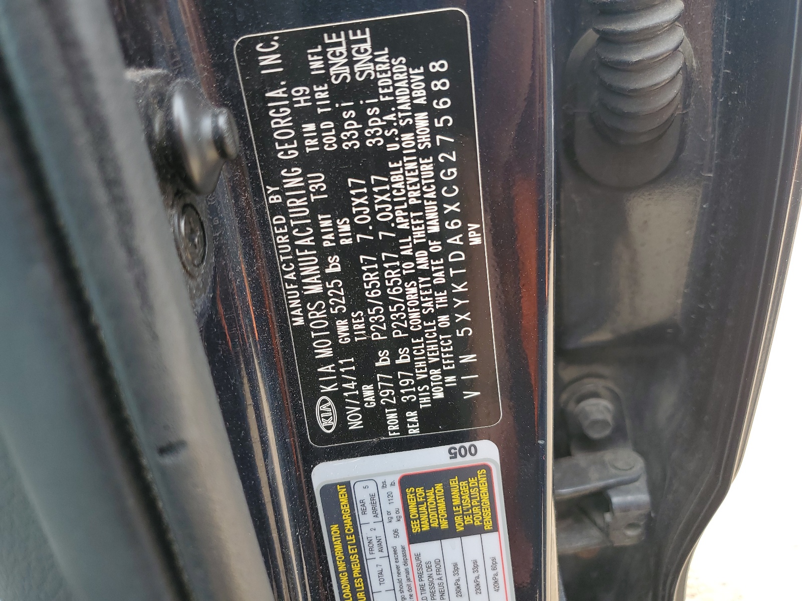 5XYKTDA6XCG275688 2012 Kia Sorento Base