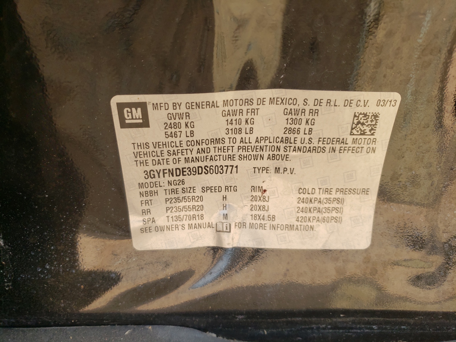 3GYFNDE39DS603771 2013 Cadillac Srx Performance Collection