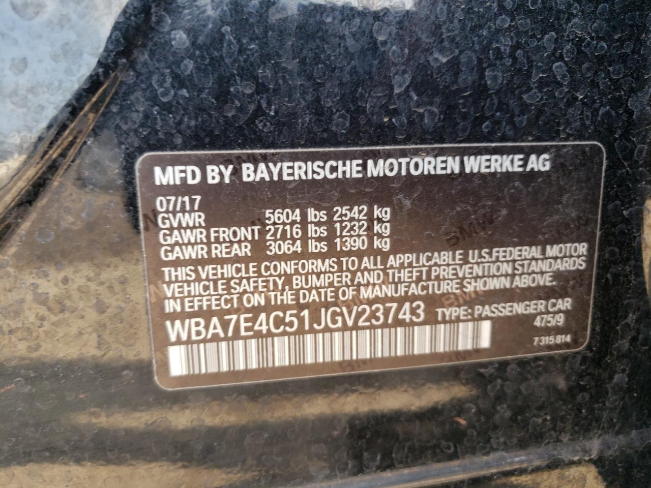 WBA7E4C51JGV23743 2018 BMW 740 Xi