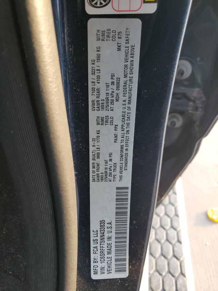 2022 Ram 1500 Big Horn/Lone Star VIN: 1C6SRFFT5NN433835 Lot: 62075514