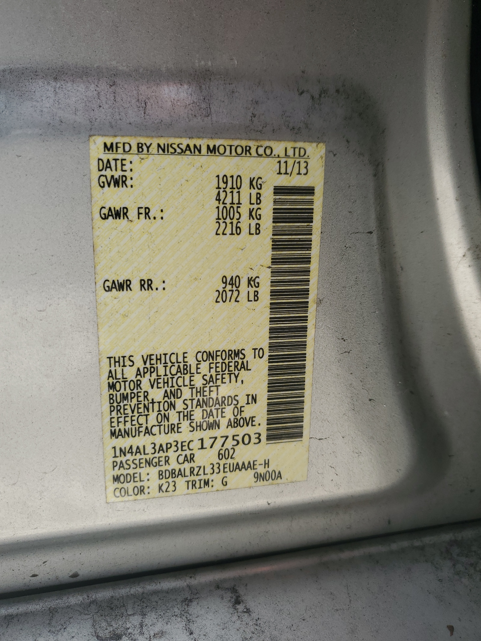 1N4AL3AP3EC177503 2014 Nissan Altima 2.5