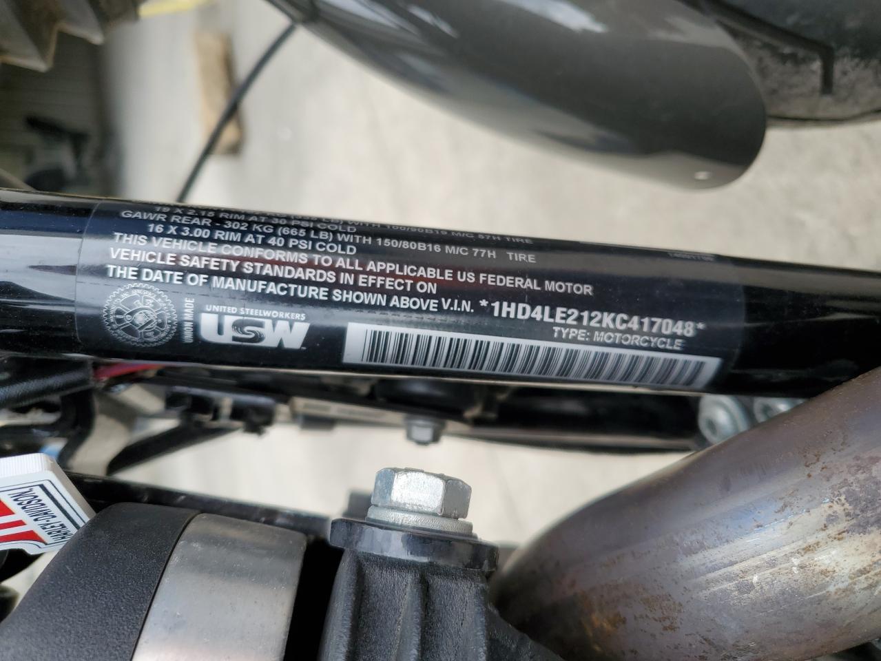 2019 Harley-Davidson Xl883 N VIN: 1HD4LE212KC417048 Lot: 81882914