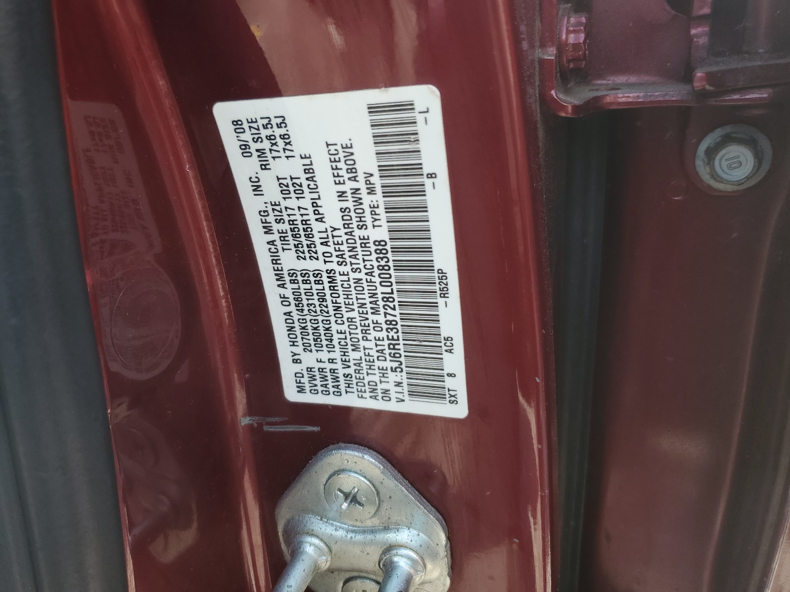 5J6RE38728L008388 2008 Honda Cr-V Exl