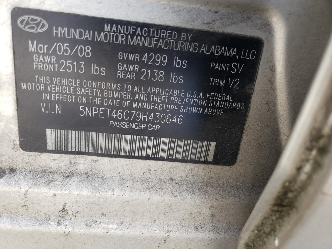 2009 Hyundai Sonata Gls VIN: 5NPET46C79H430646 Lot: 59624254