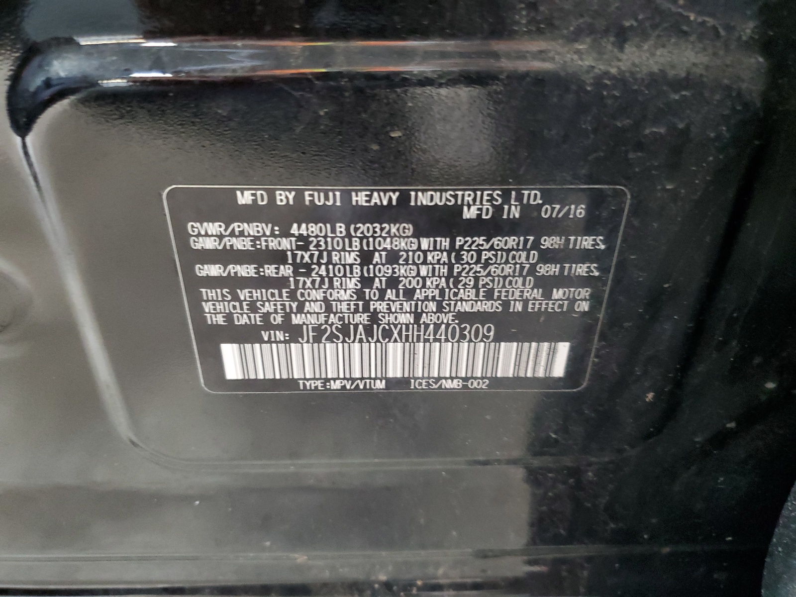 JF2SJAJCXHH440309 2017 Subaru Forester 2.5I Limited