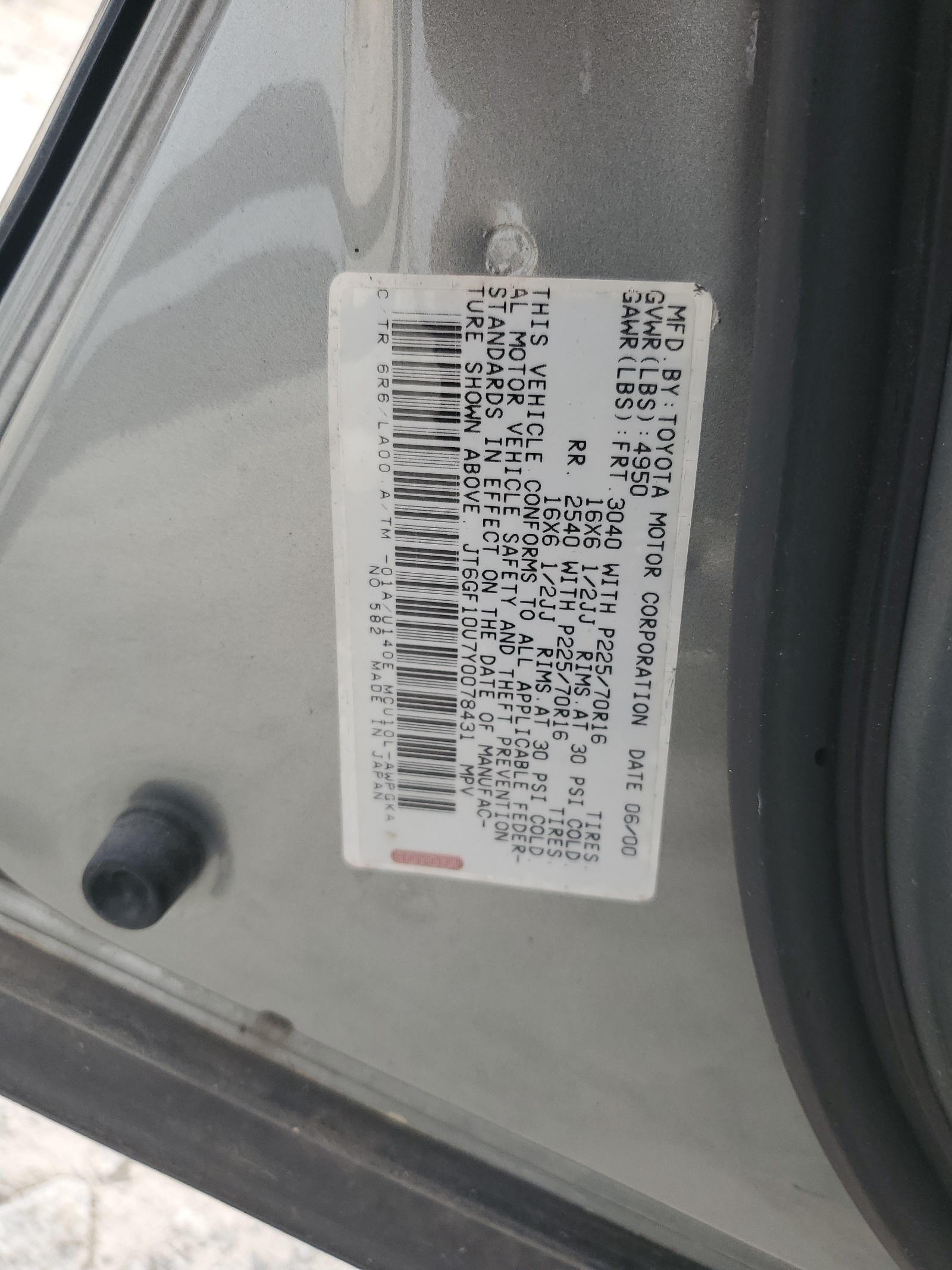 JT6GF10U7Y0078431 2000 Lexus Rx 300