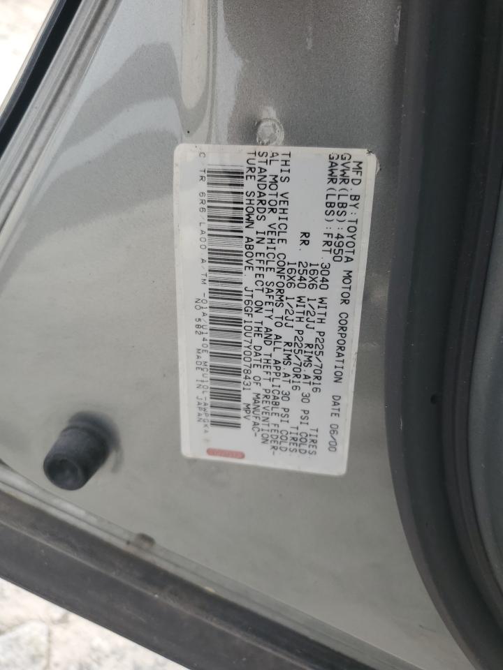 2000 Lexus Rx 300 VIN: JT6GF10U7Y0078431 Lot: 63201354