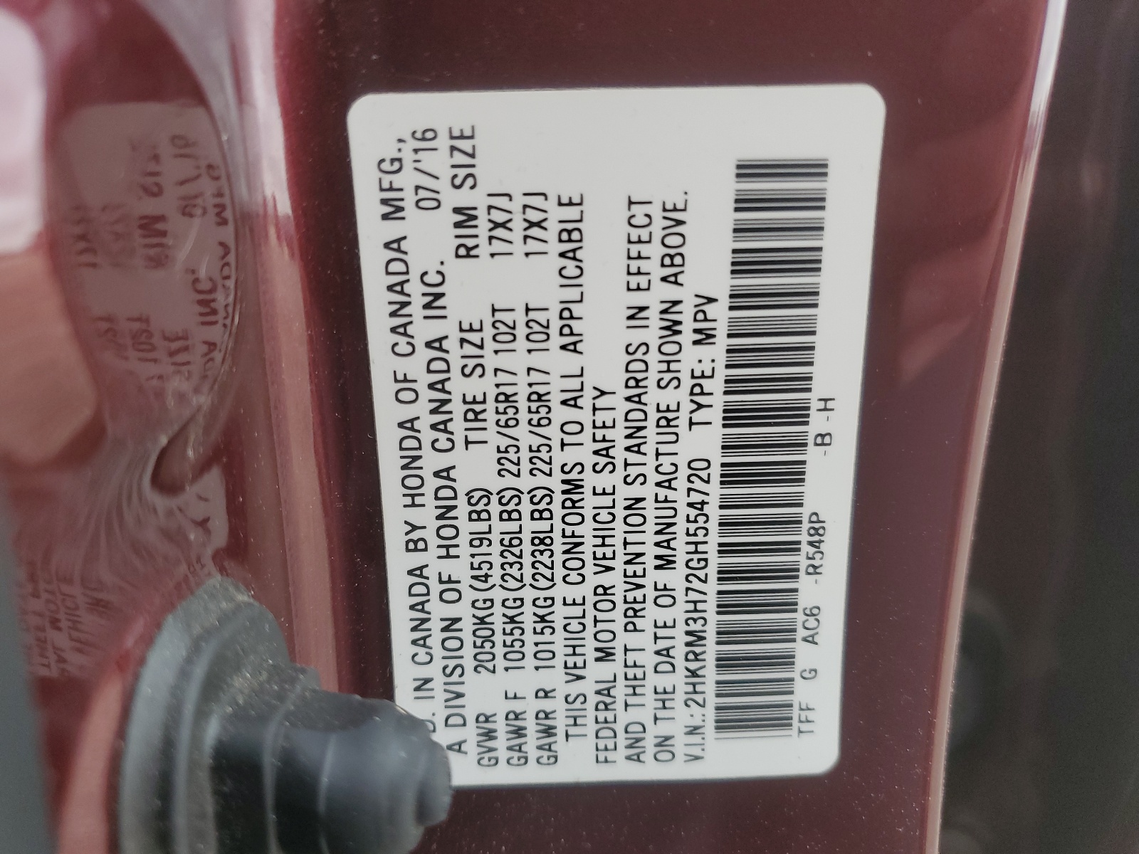 2HKRM3H72GH554720 2016 Honda Cr-V Exl