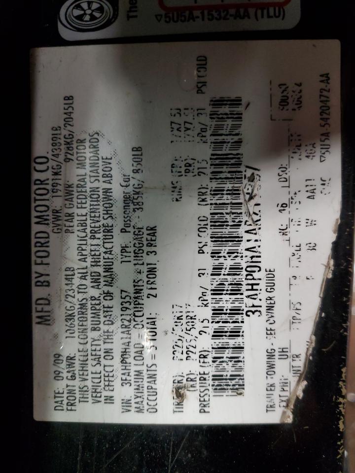 2010 Ford Fusion Se VIN: 3FAHP0HA1AR219357 Lot: 62177254