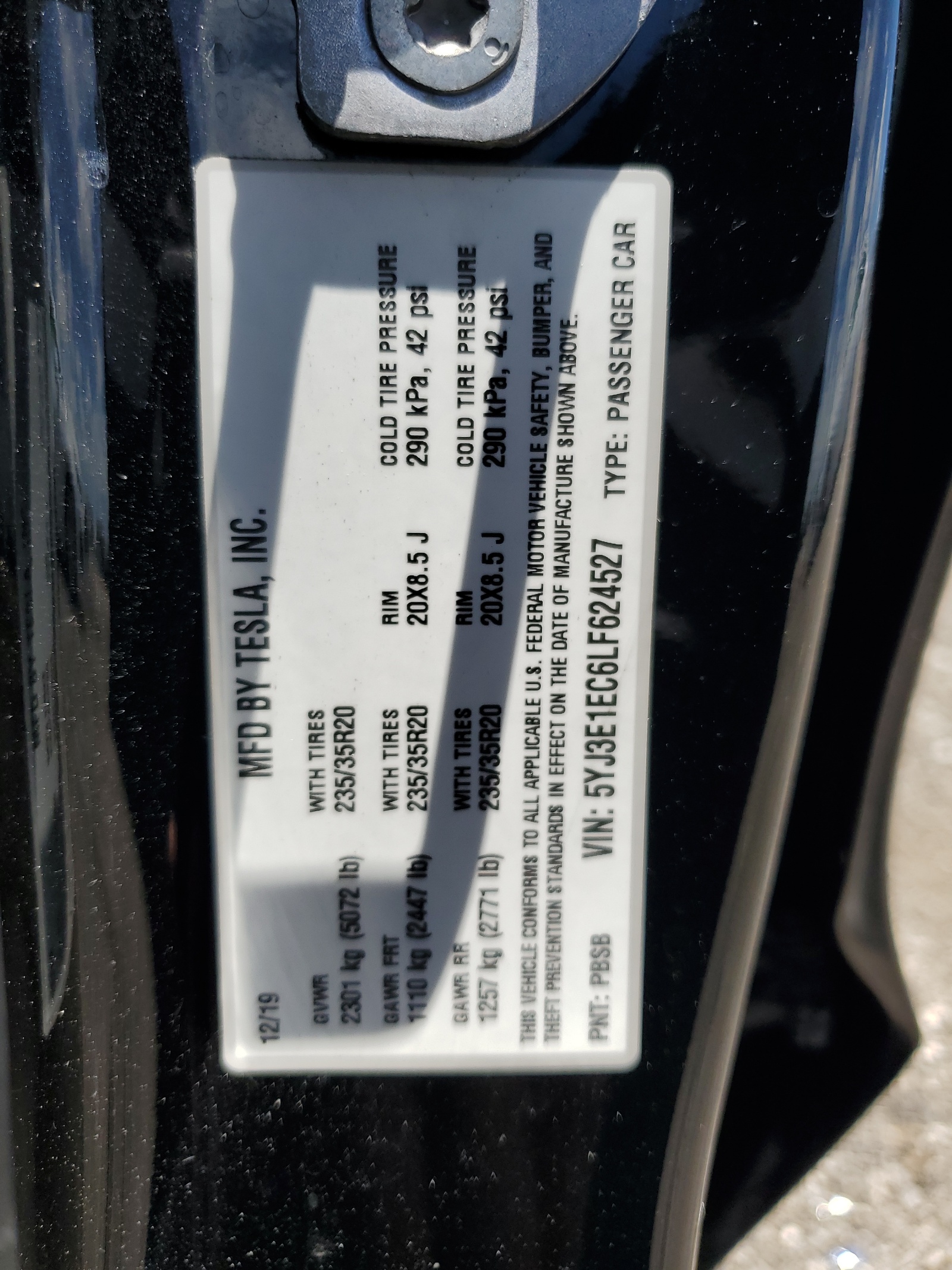 5YJ3E1EC6LF624527 2020 Tesla Model 3