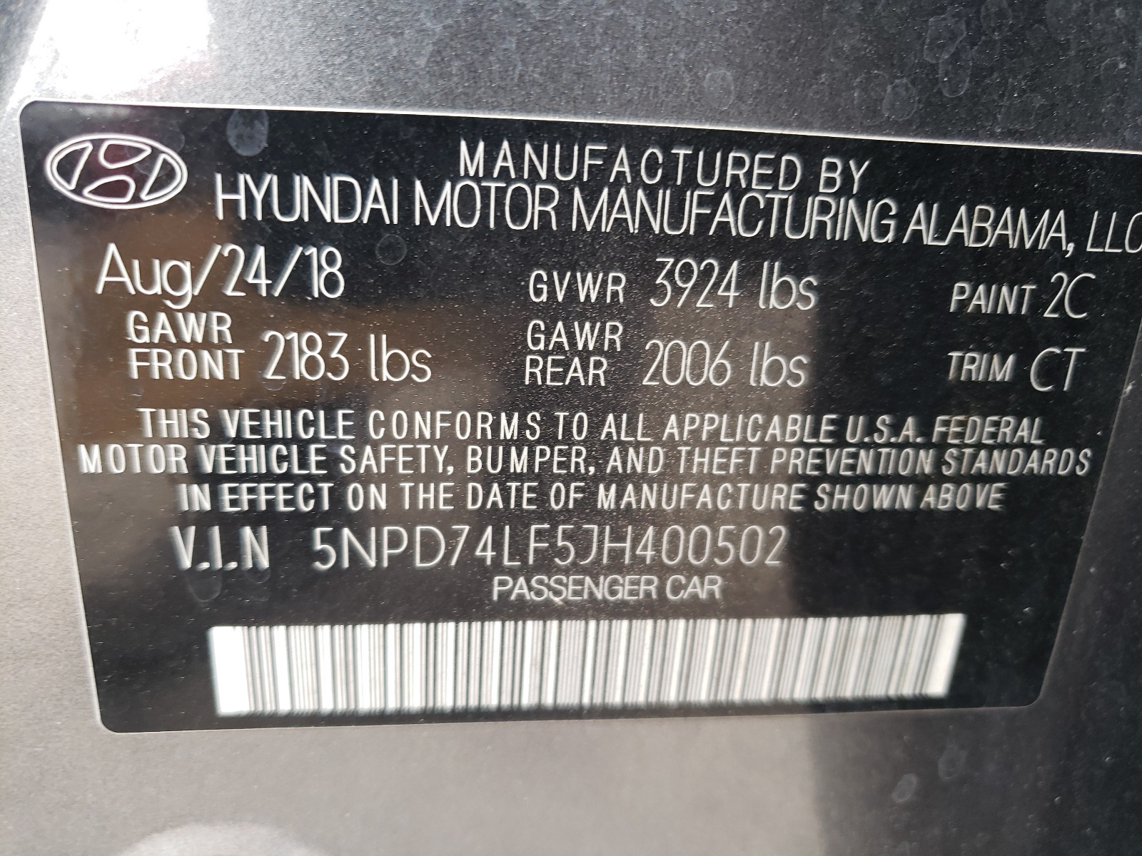 5NPD74LF5JH400502 2018 Hyundai Elantra Se