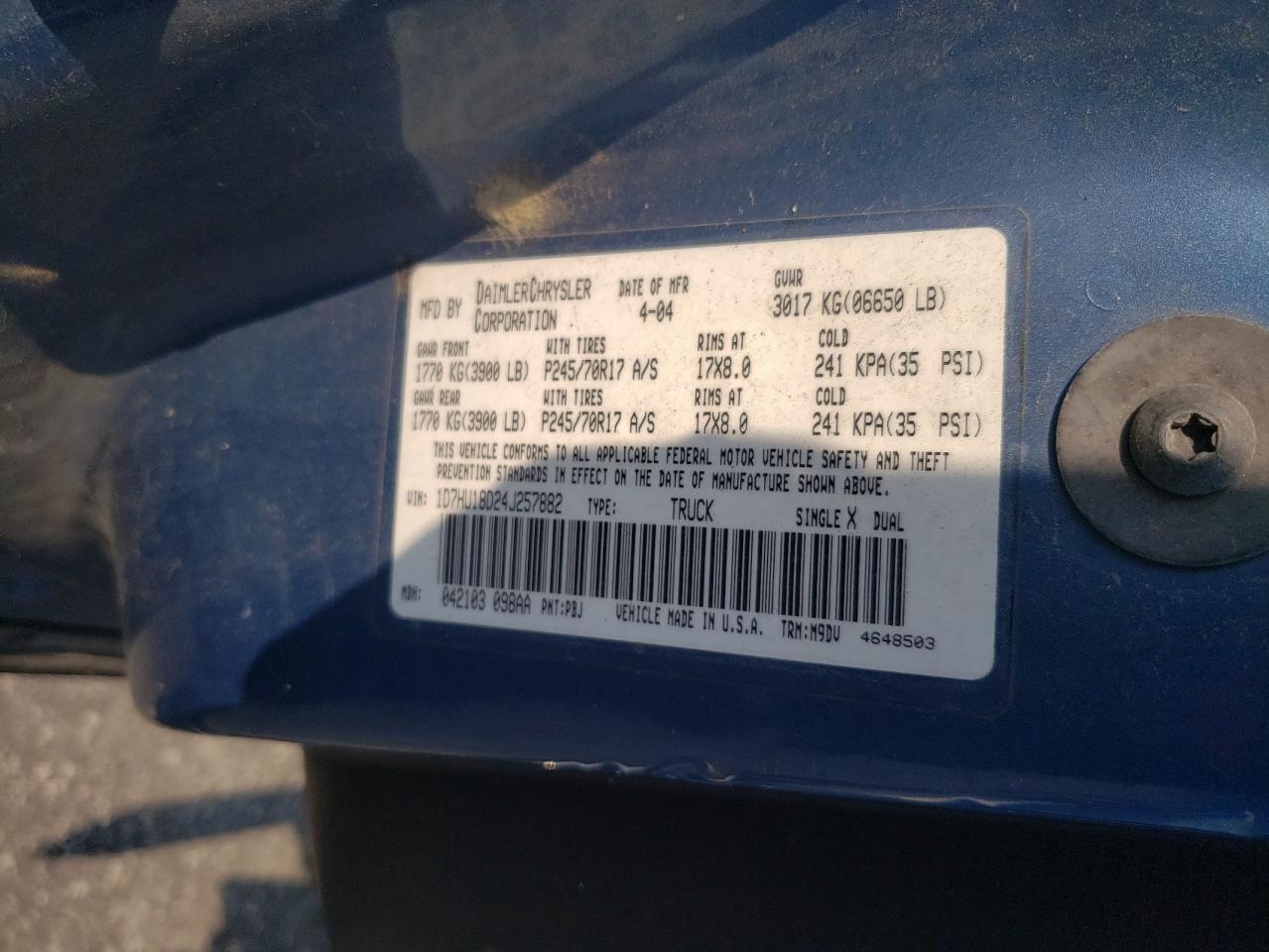 2004 Dodge Ram 1500 St VIN: 1D7HU18D24J257882 Lot: 62698764