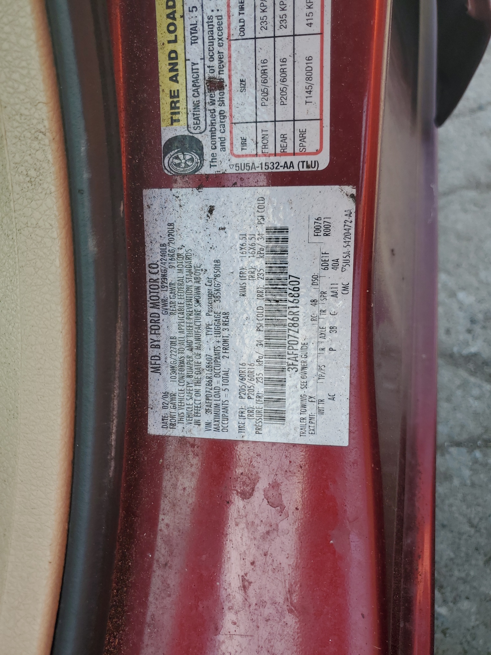 3FAFP07Z86R168607 2006 Ford Fusion Se