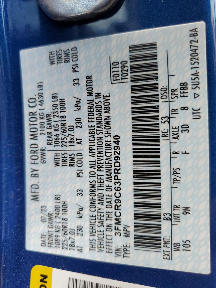 2023 Ford Bronco Sport Outer Banks VIN: 3FMCR9C63PRD92940 Lot: 63800694