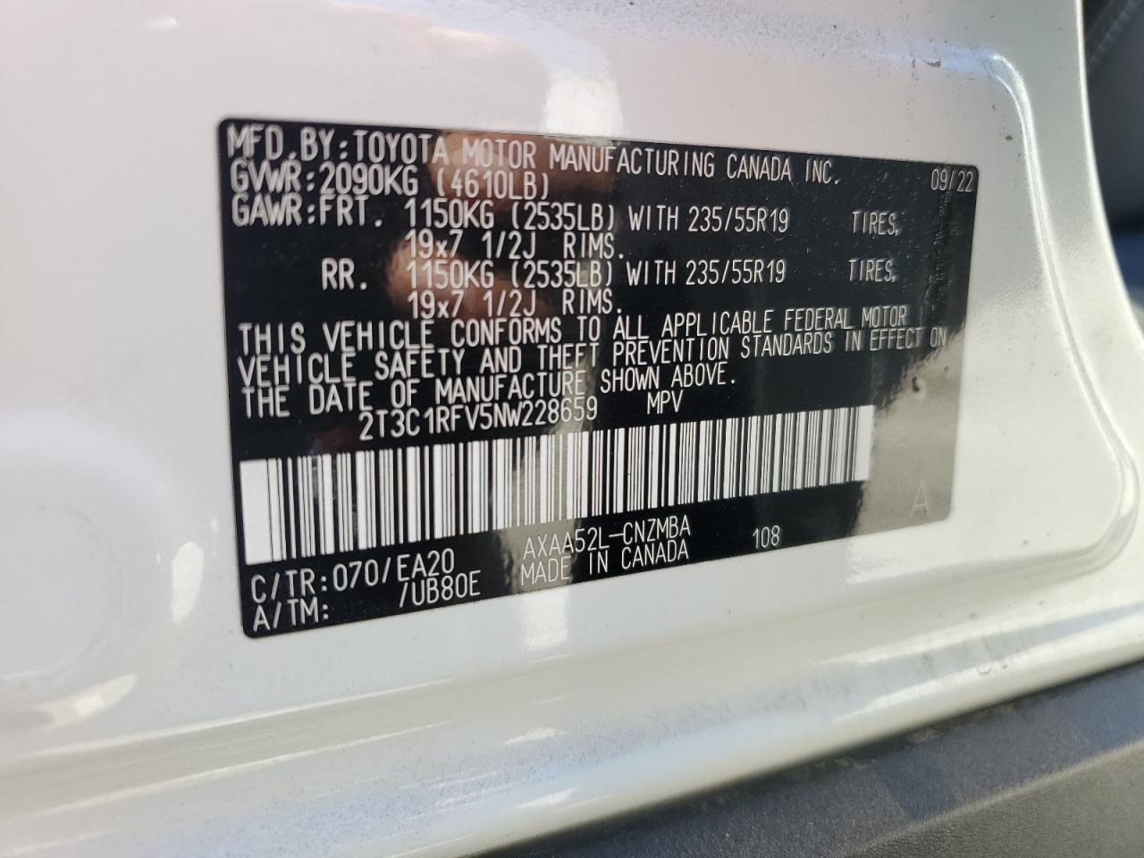 2022 Toyota Rav4 Xle Premium VIN: 2T3C1RFV5NW228659 Lot: 56230424