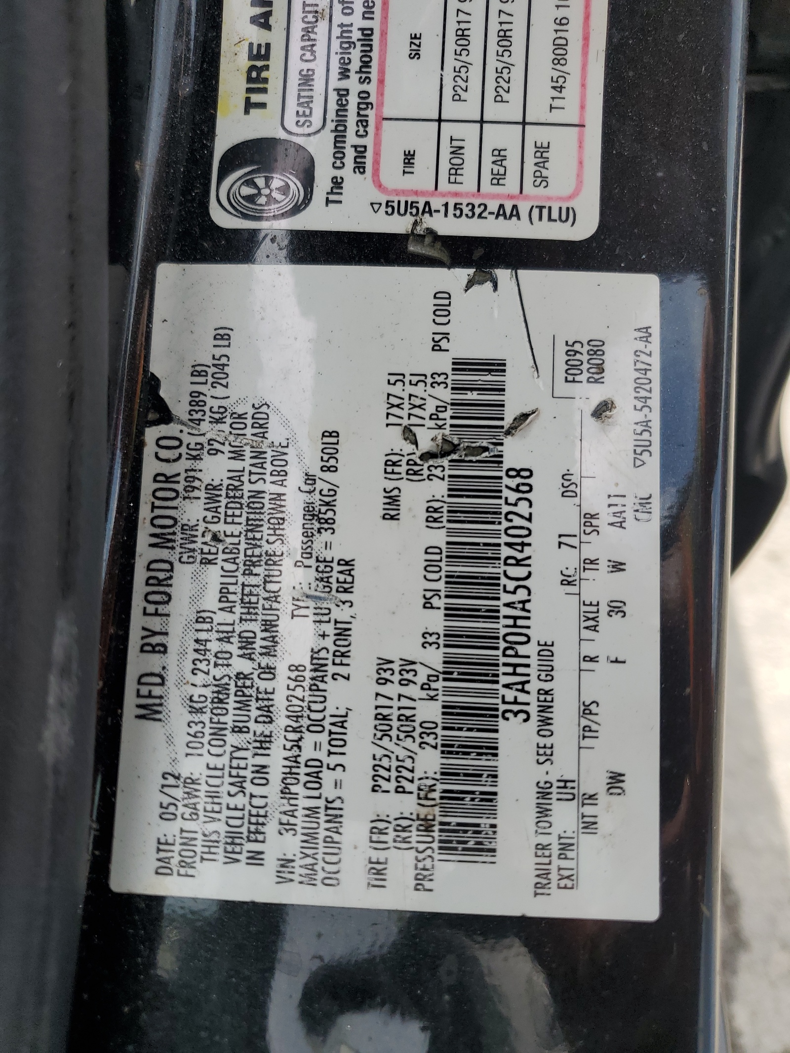 3FAHP0HA5CR402568 2012 Ford Fusion Se