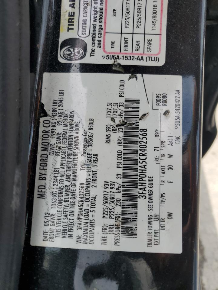 2012 Ford Fusion Se VIN: 3FAHP0HA5CR402568 Lot: 65391384