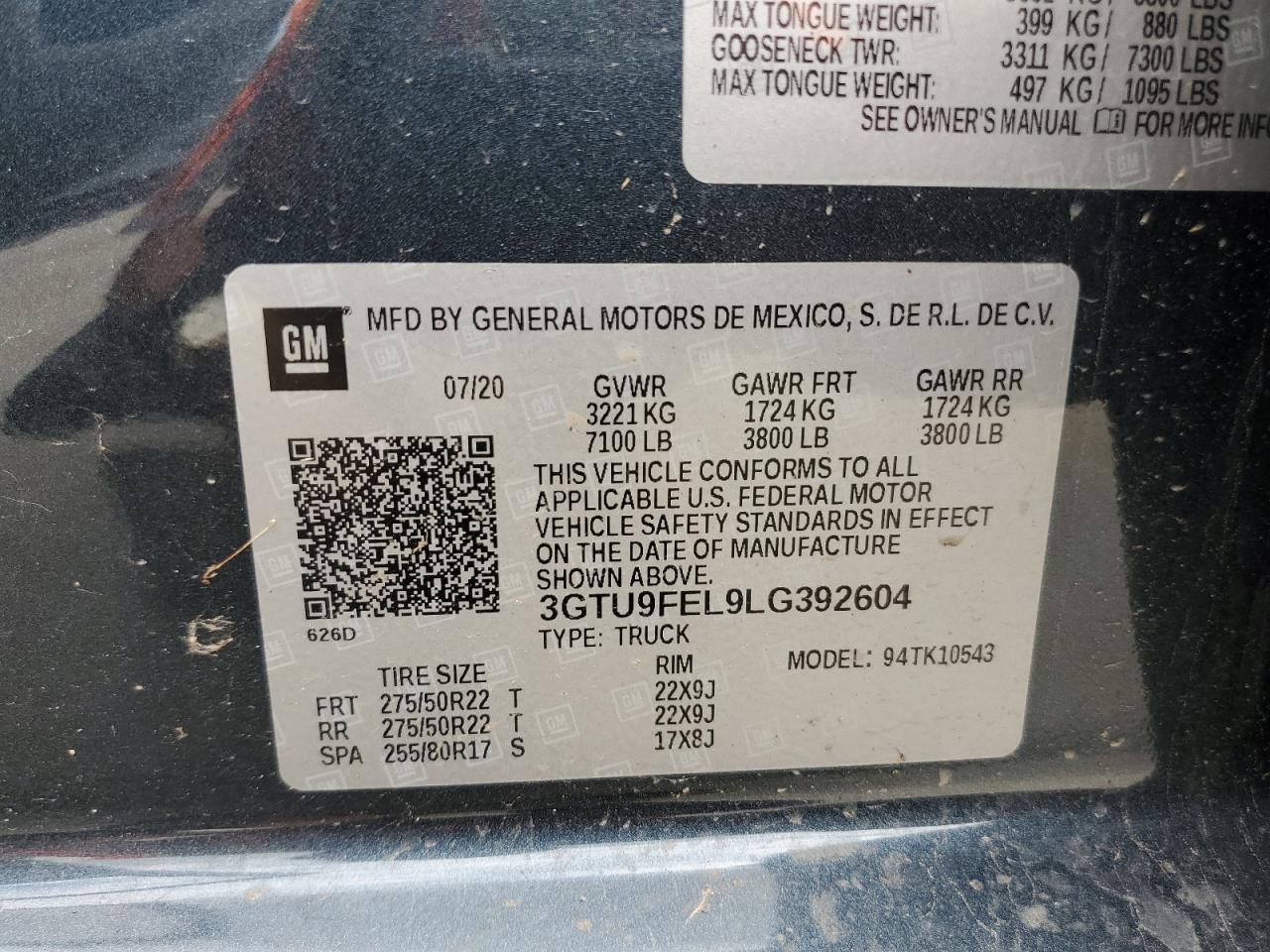 2020 GMC Sierra K1500 Denali VIN: 3GTU9FEL9LG392604 Lot: 62535564