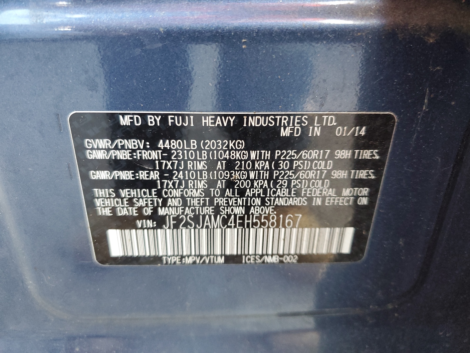 JF2SJAMC4EH558167 2014 Subaru Forester 2.5I Touring