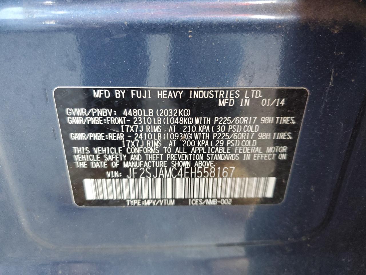 2014 Subaru Forester 2.5I Touring VIN: JF2SJAMC4EH558167 Lot: 63251804