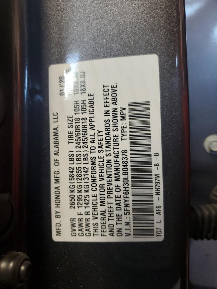 2020 Honda Pilot Ex VIN: 5FNYF6H30LB048378 Lot: 63600714