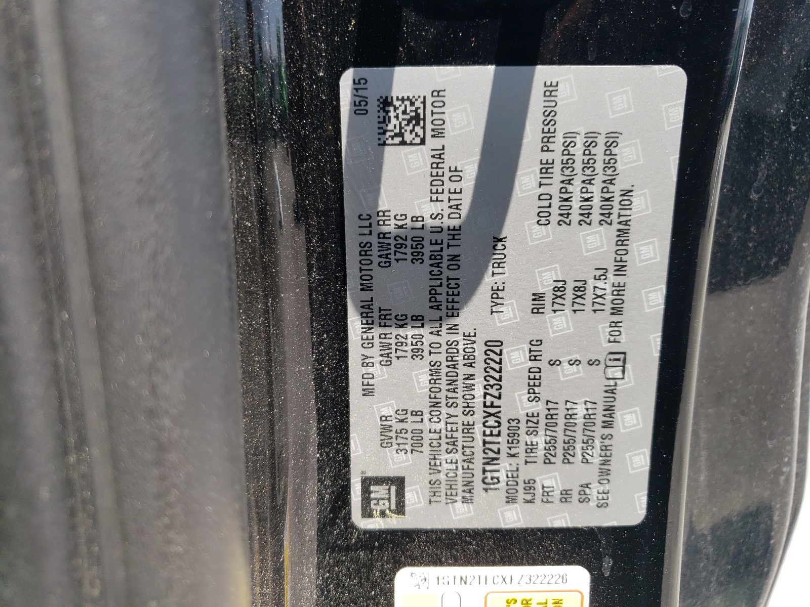 1GTN2TECXFZ322220 2015 GMC Sierra K1500