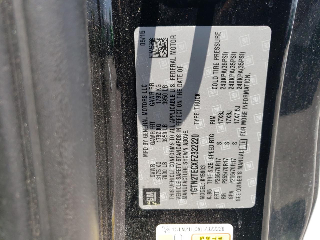 2015 GMC Sierra K1500 VIN: 1GTN2TECXFZ322220 Lot: 65636424