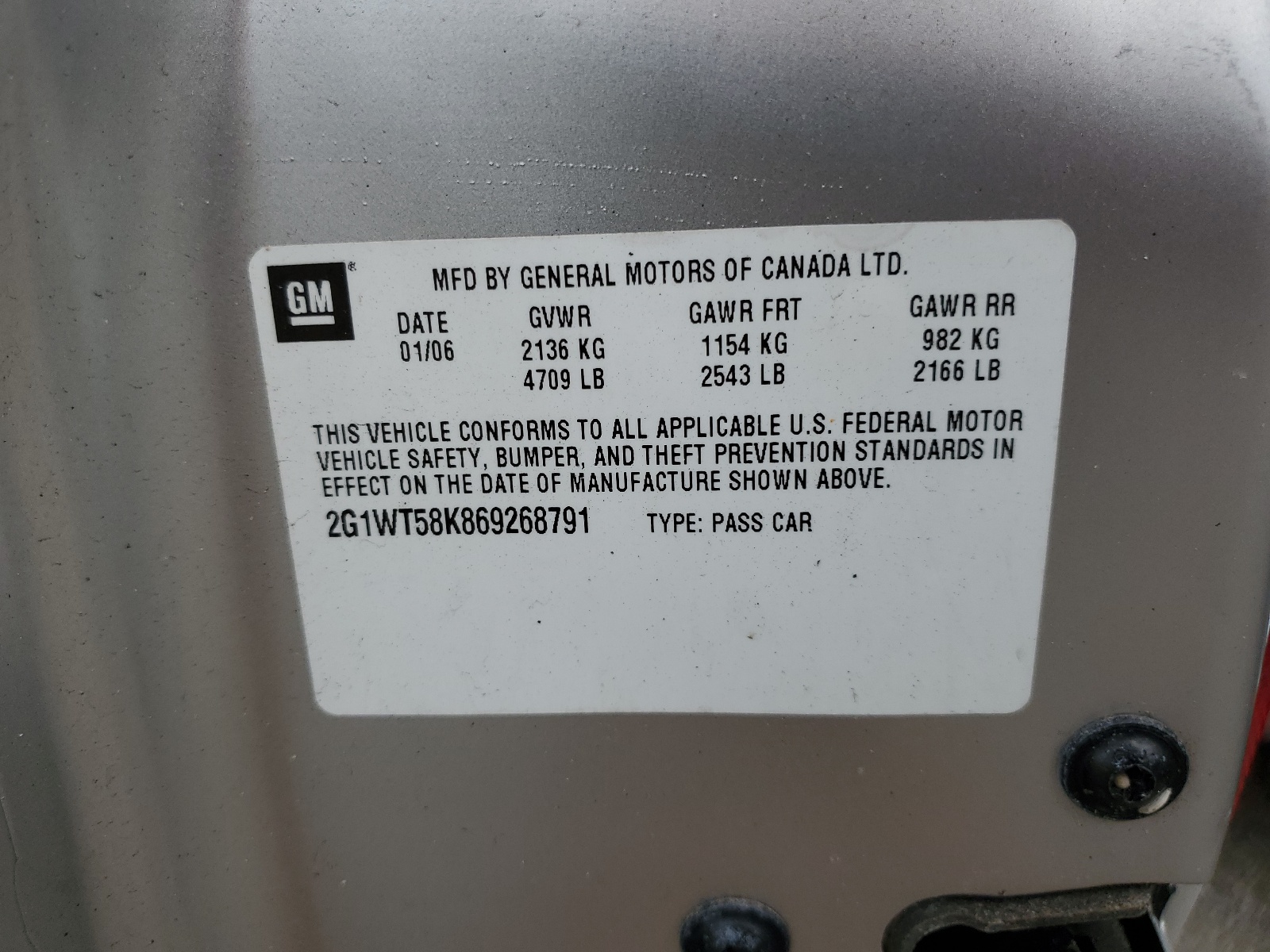 2G1WT58K869268791 2006 Chevrolet Impala Lt