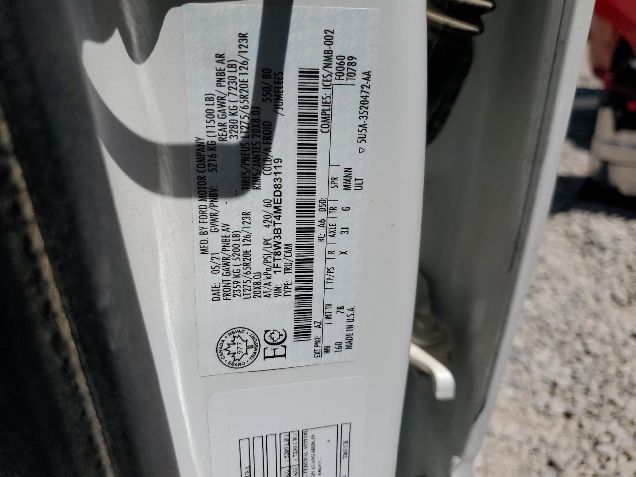 2021 Ford F350 Super Duty VIN: 1FT8W3BT4MED83119 Lot: 61280254