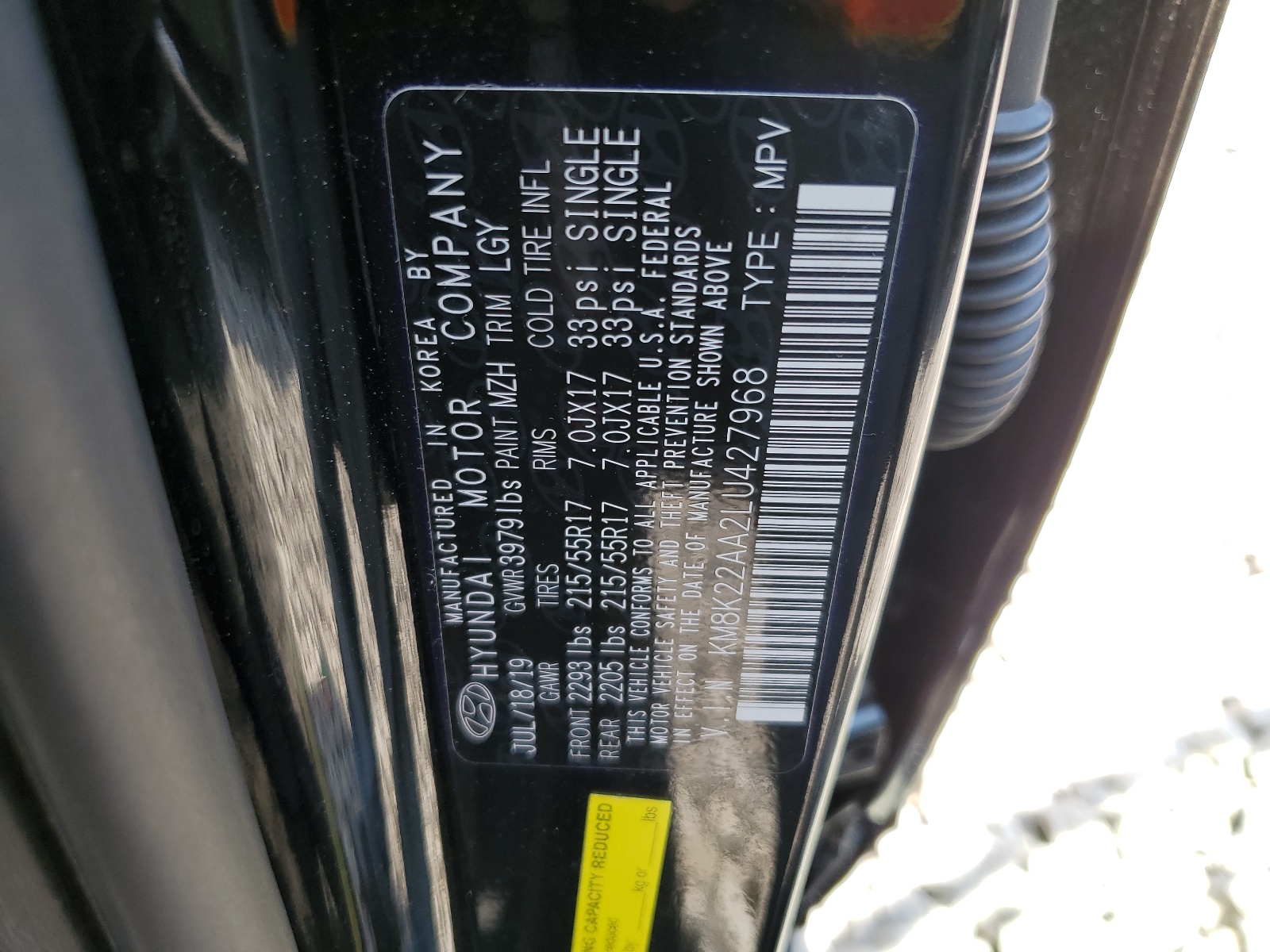 KM8K22AA2LU427968 2020 Hyundai Kona Sel