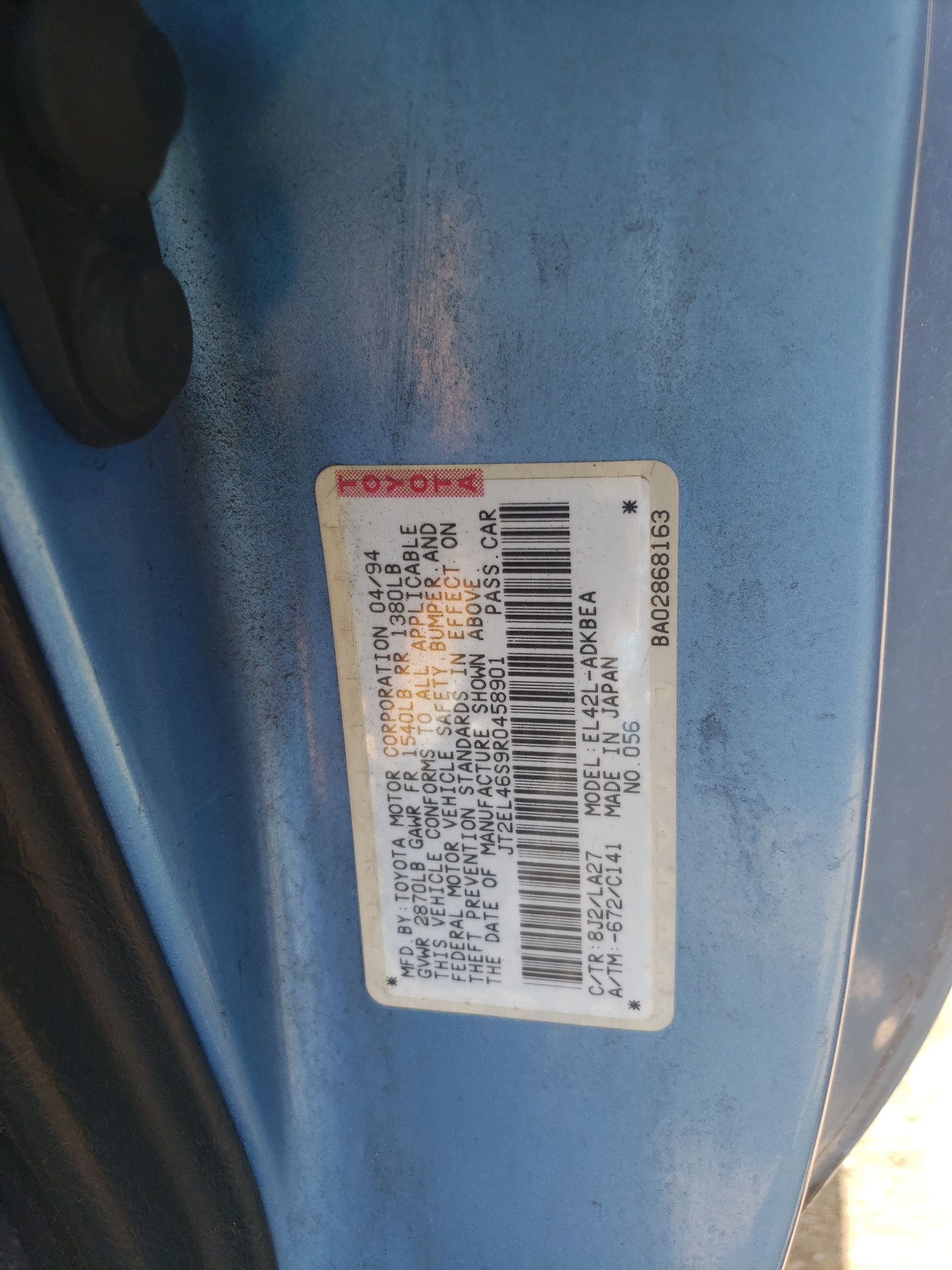 JT2EL46S9R0458901 1994 Toyota Tercel Std