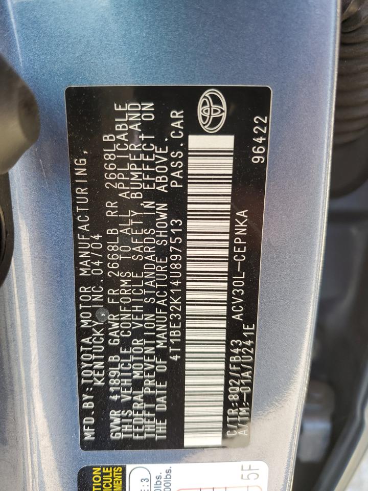 2004 Toyota Camry Le VIN: 4T1BE32K14U897513 Lot: 64676674