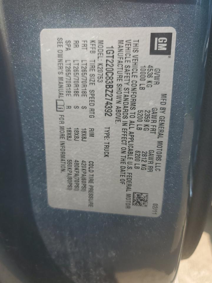 2011 GMC Sierra K2500 Sle VIN: 1GT220C83BZ274392 Lot: 62923954