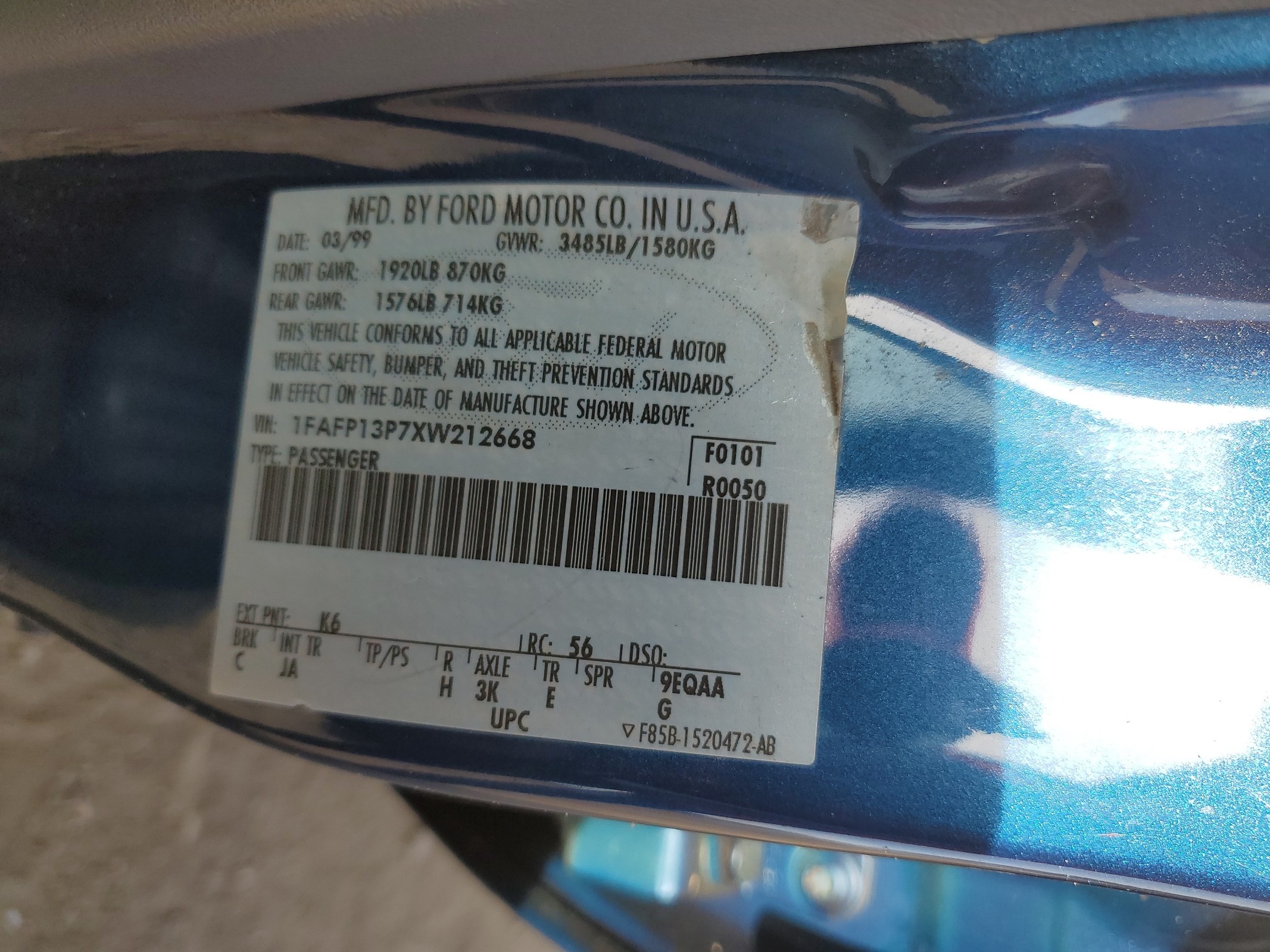 1FAFP13P7XW212668 1999 Ford Escort Se