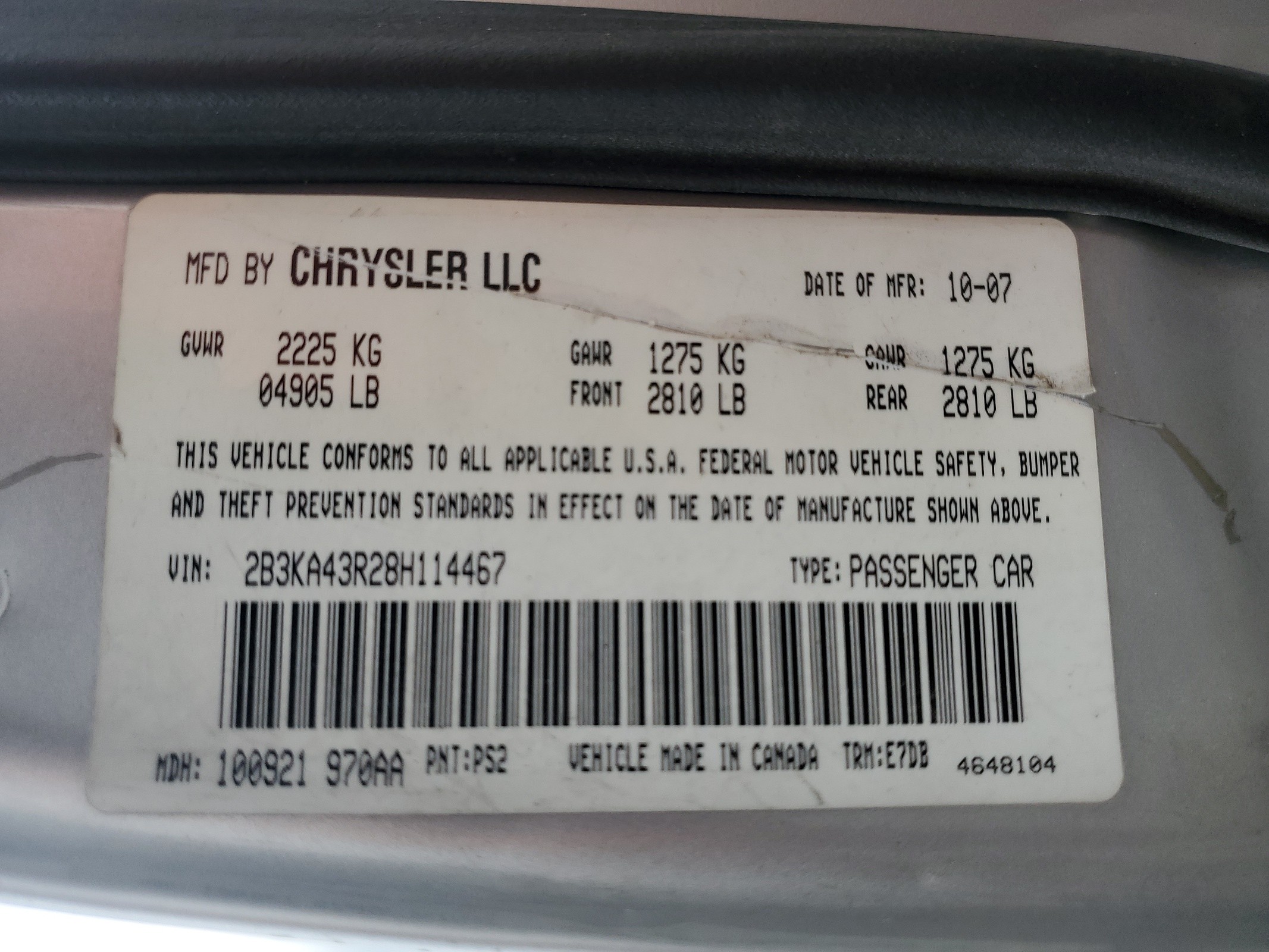 2B3KA43R28H114467 2008 Dodge Charger