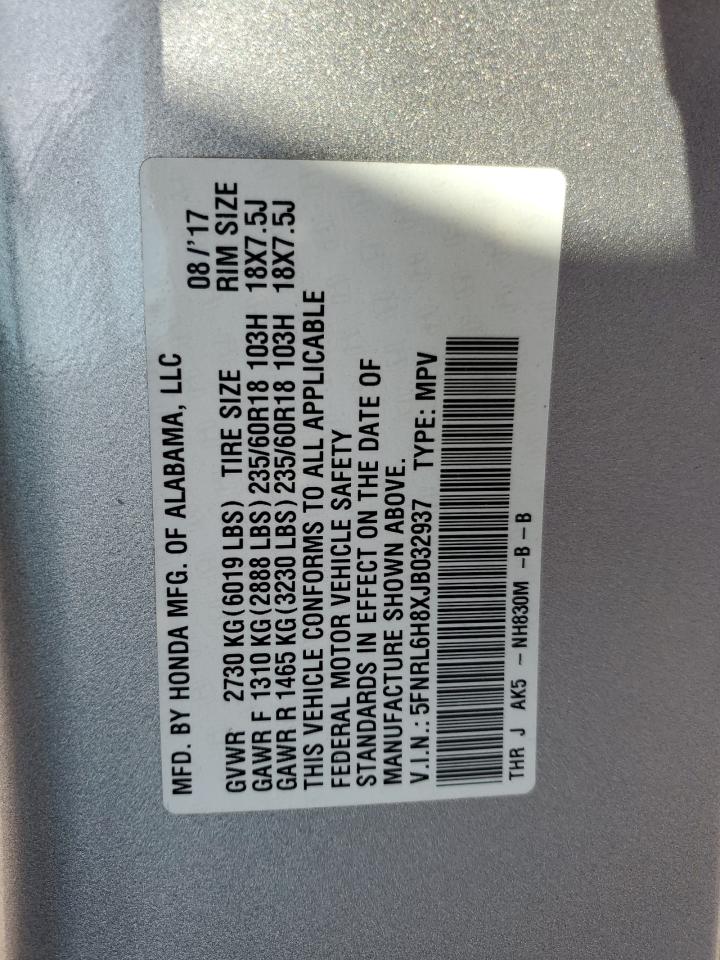 5FNRL6H8XJB032937 2018 Honda Odyssey Touring