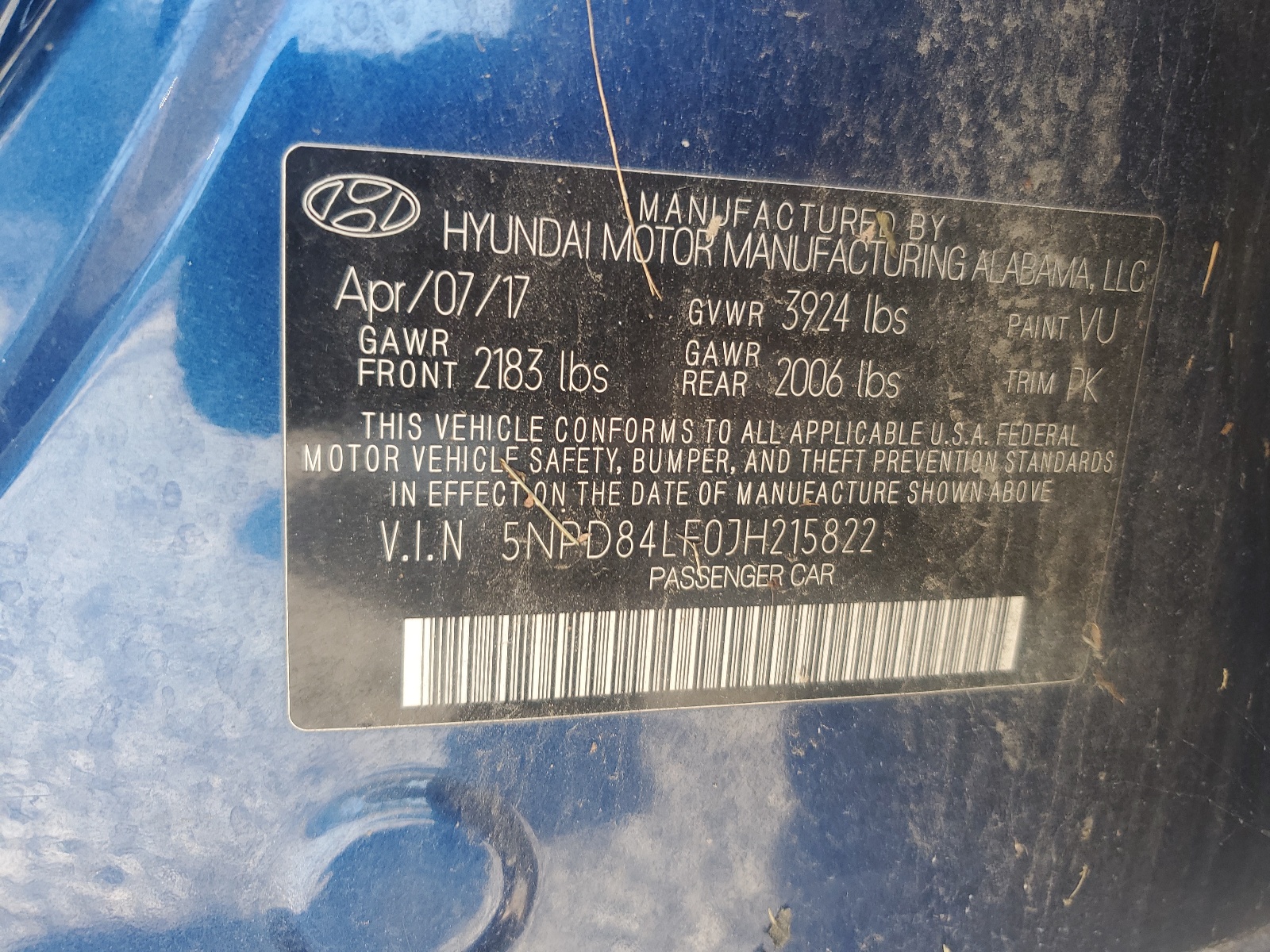 5NPD84LF0JH215822 2018 Hyundai Elantra Sel