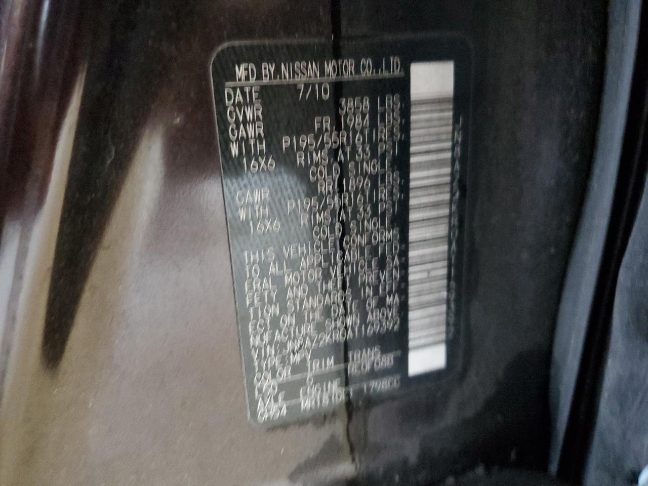 2010 Nissan Cube Base VIN: JN8AZ2KR0AT169392 Lot: 63202884