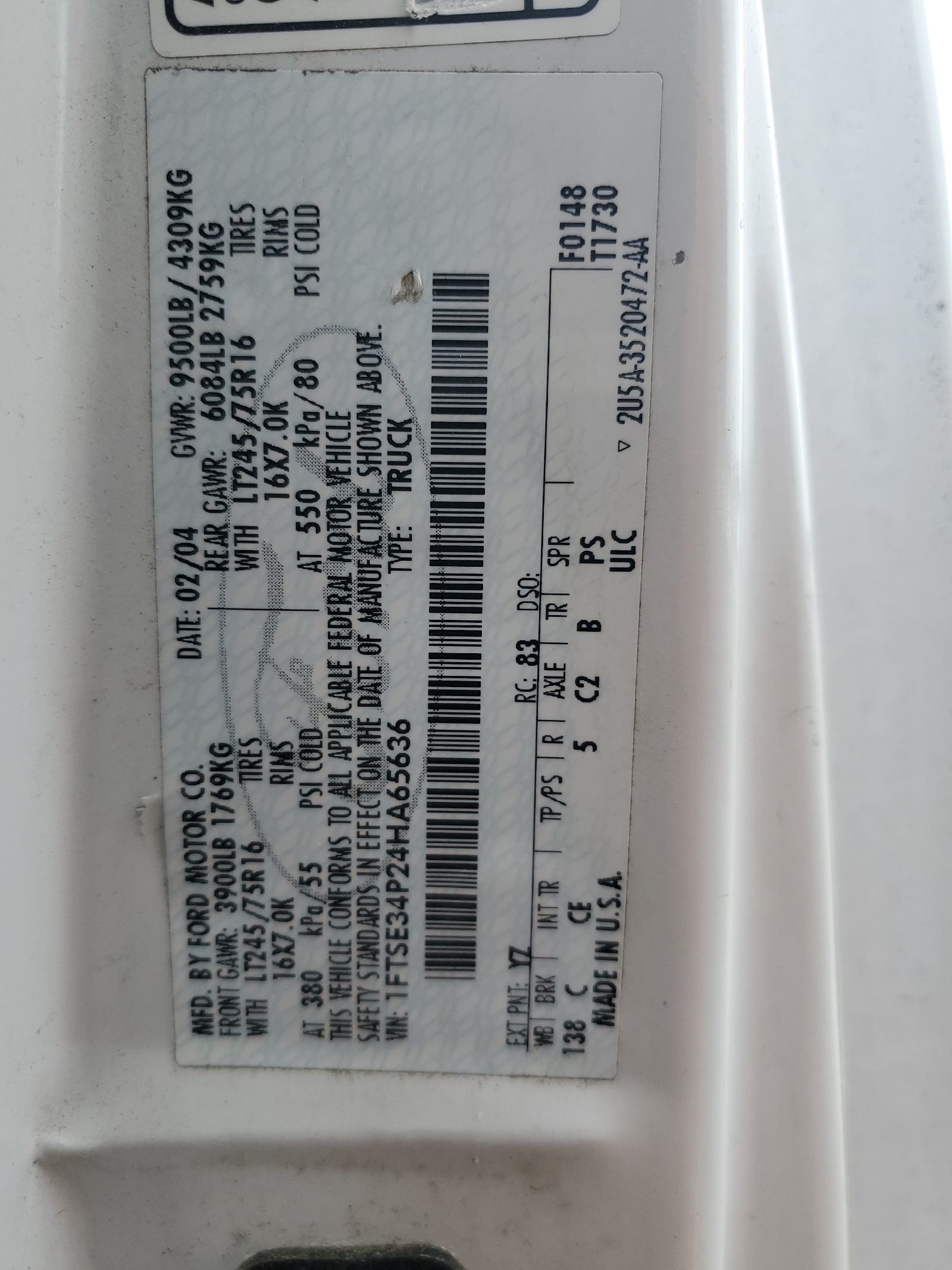 1FTSE34P24HA65636 2004 Ford Econoline E350 Super Duty Van