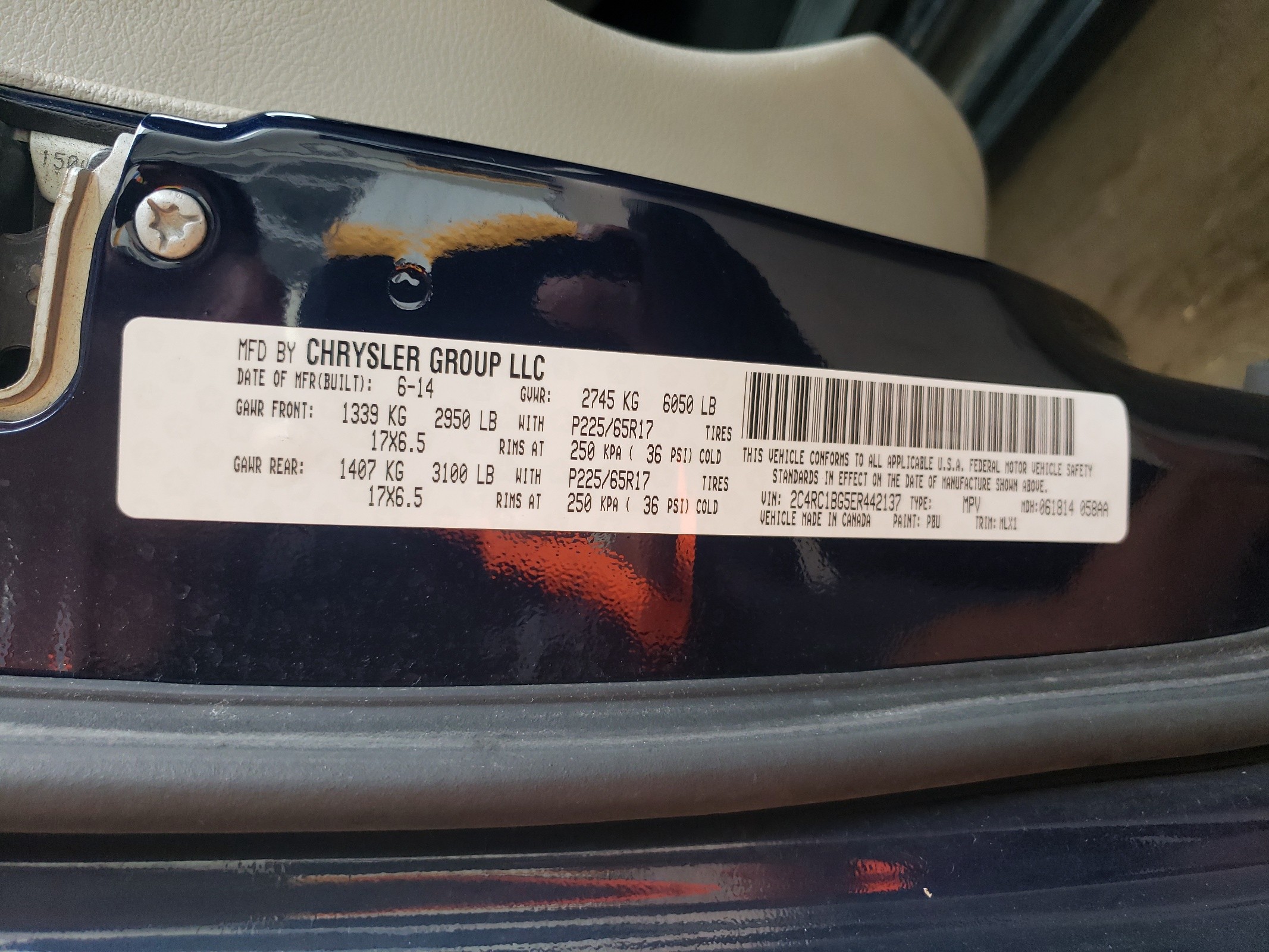 2C4RC1BG5ER442137 2014 Chrysler Town & Country Touring