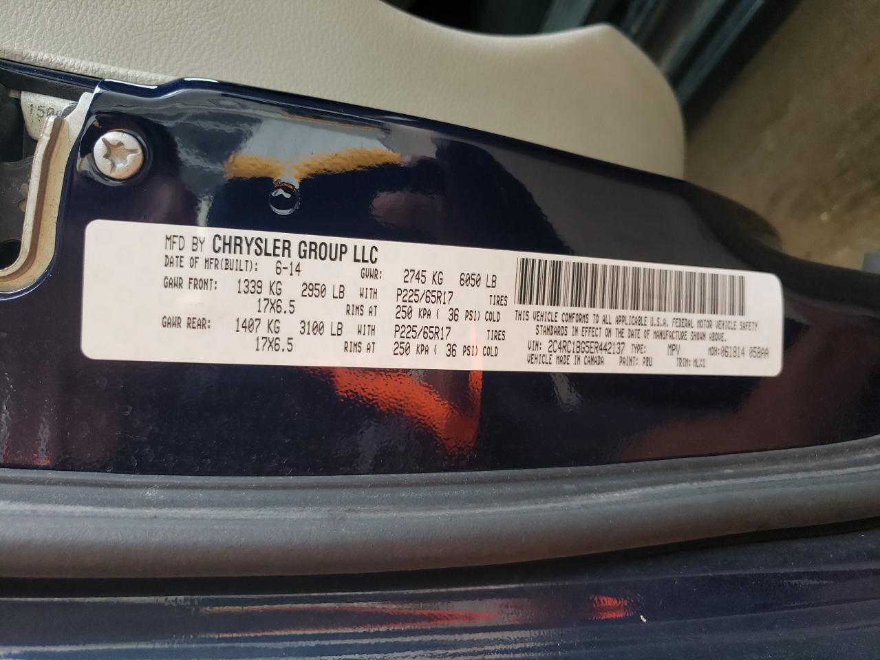 2014 Chrysler Town & Country Touring VIN: 2C4RC1BG5ER442137 Lot: 62659814