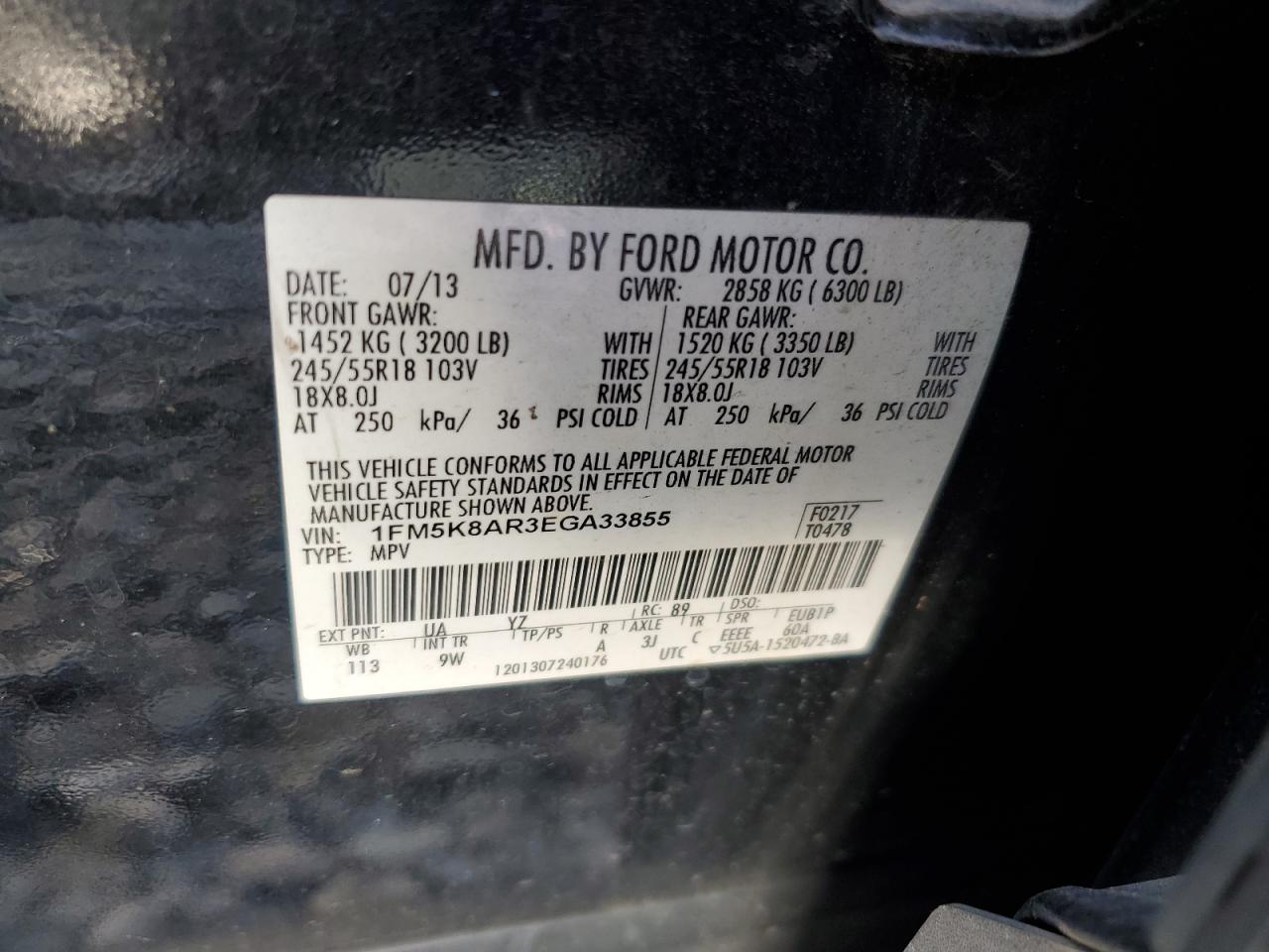 2014 Ford Explorer Police Interceptor VIN: 1FM5K8AR3EGA33855 Lot: 62795964