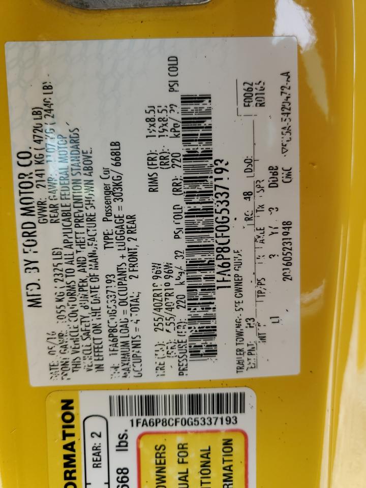 2016 Ford Mustang Gt VIN: 1FA6P8CF0G5337193 Lot: 64008644