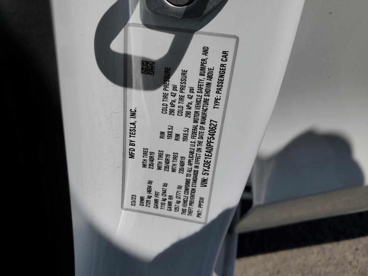 5YJ3E1EA0PF540627 2023 Tesla Model 3