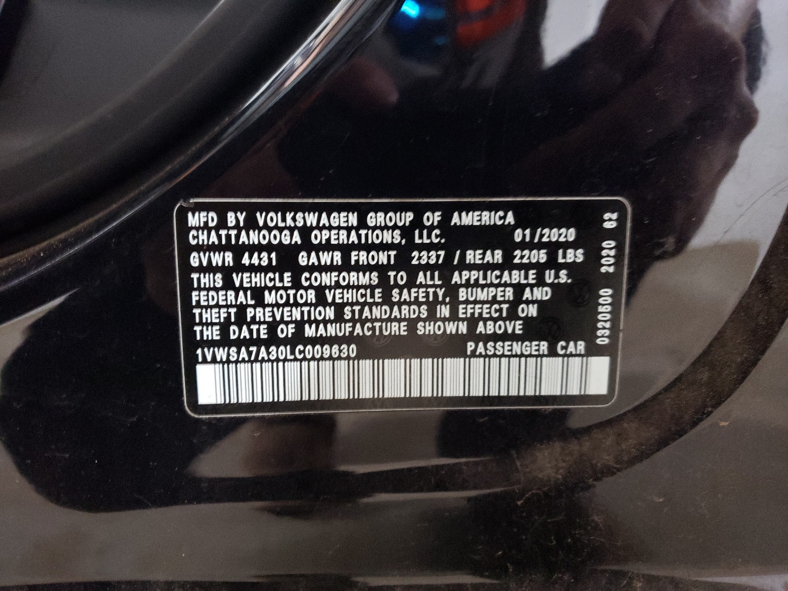 1VWSA7A30LC009630 2020 Volkswagen Passat Se