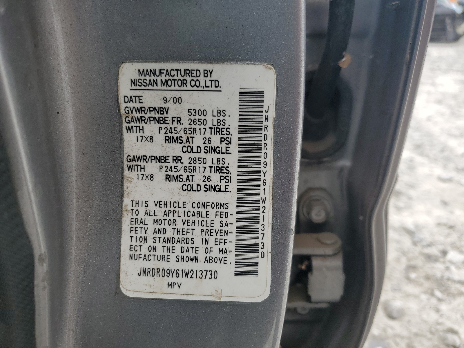 JNRDR09Y61W213730 2001 Infiniti Qx4